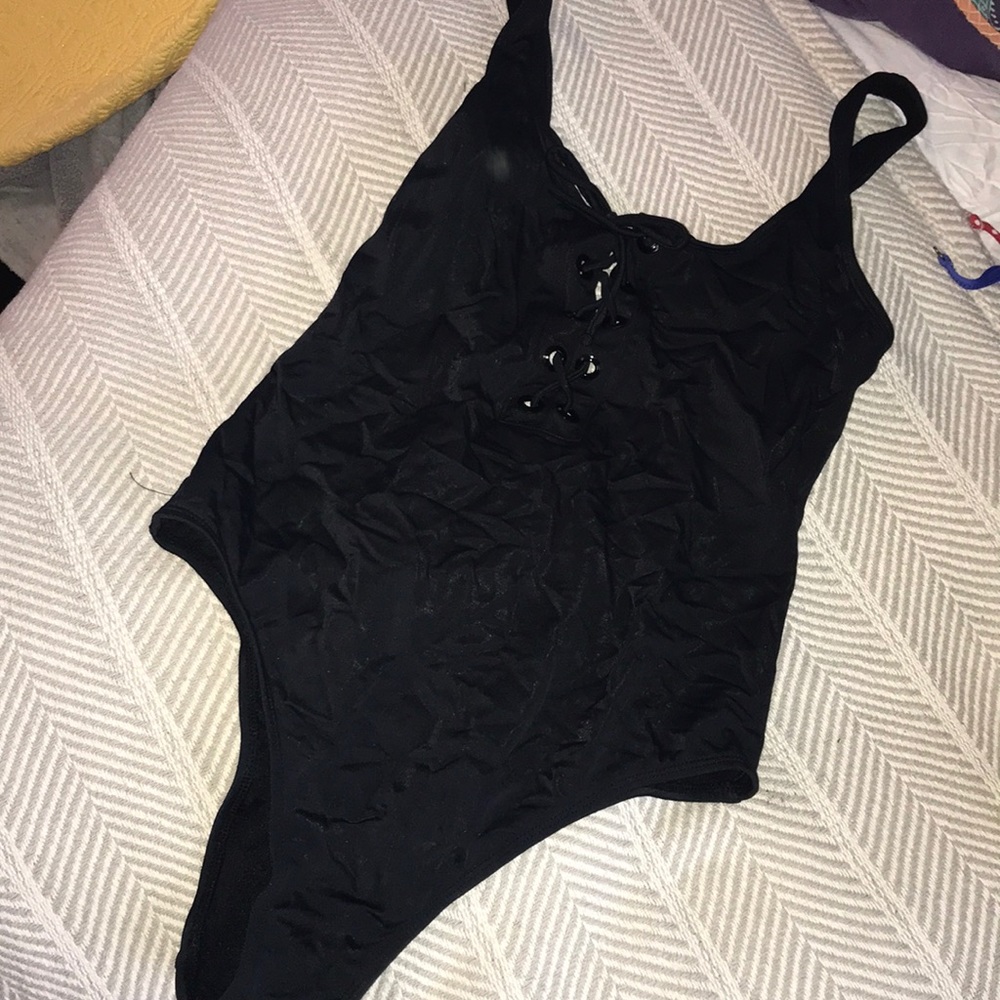 LA Hearts one piece lace up black bathing suit